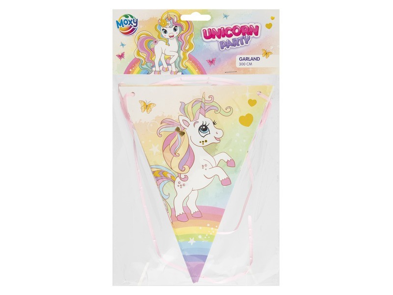 Unikornis papír girland, 3 m, 7 zászló