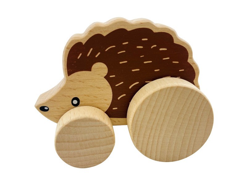 Fa gurulós süni - kézzel készült fa játék