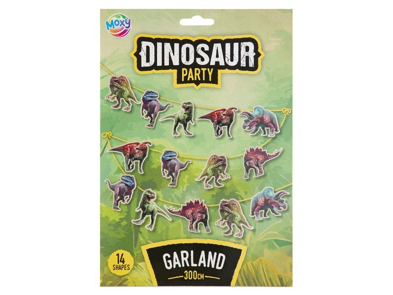 Dínós papír girland — 3 m, 14 zászló