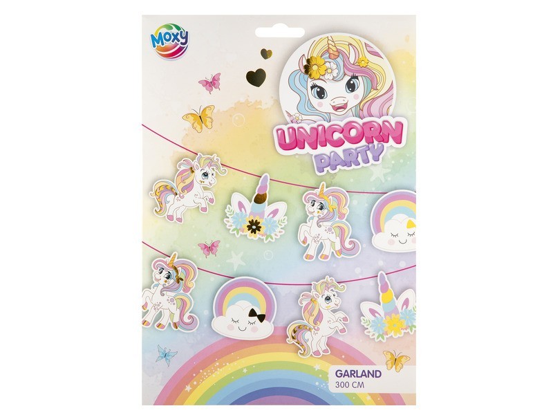 Unikornis papír girland, 3 m, 14 zászló