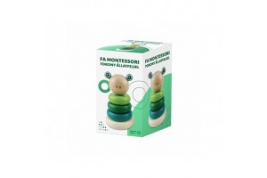 Fa Montessori torony állatfejjel – természetes fa játék