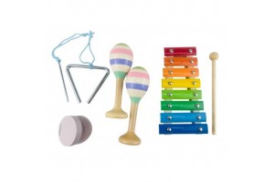 Fa hangszer szett — xilofon, dob, csörgő