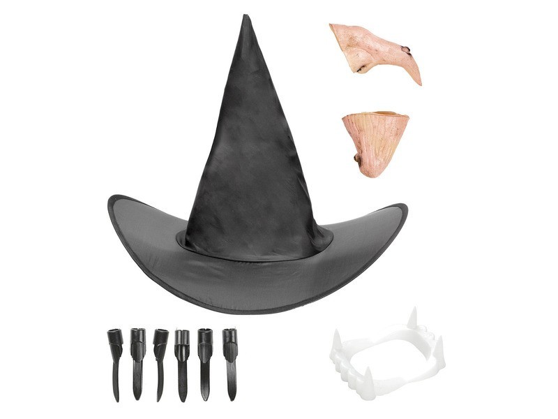 Boszorkány jelmez kiegészítők — kalap, seprű, paróka