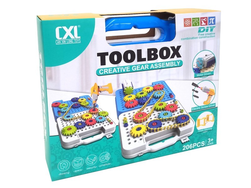 Szerszámosláda láncokkal és fogaskerekekkel