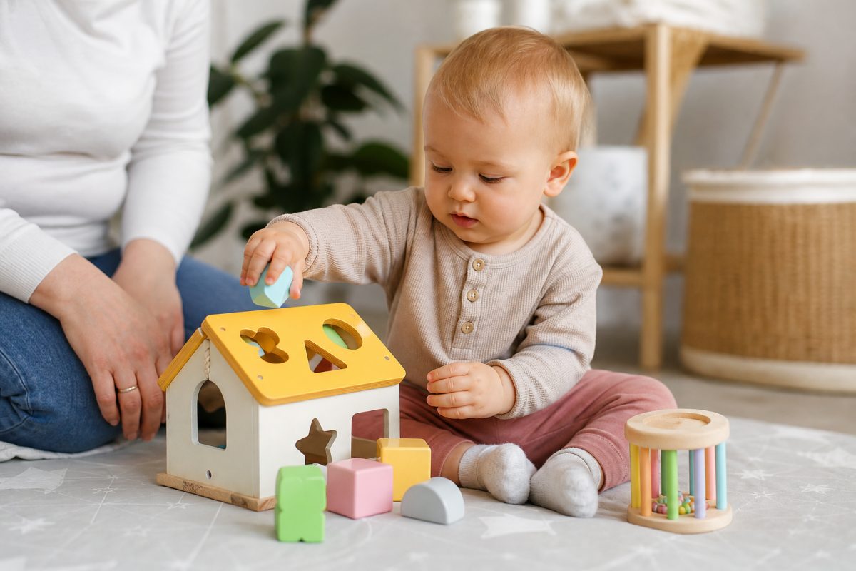 Ajándék 1 éves babának formakeresővel és zenélő játékkal