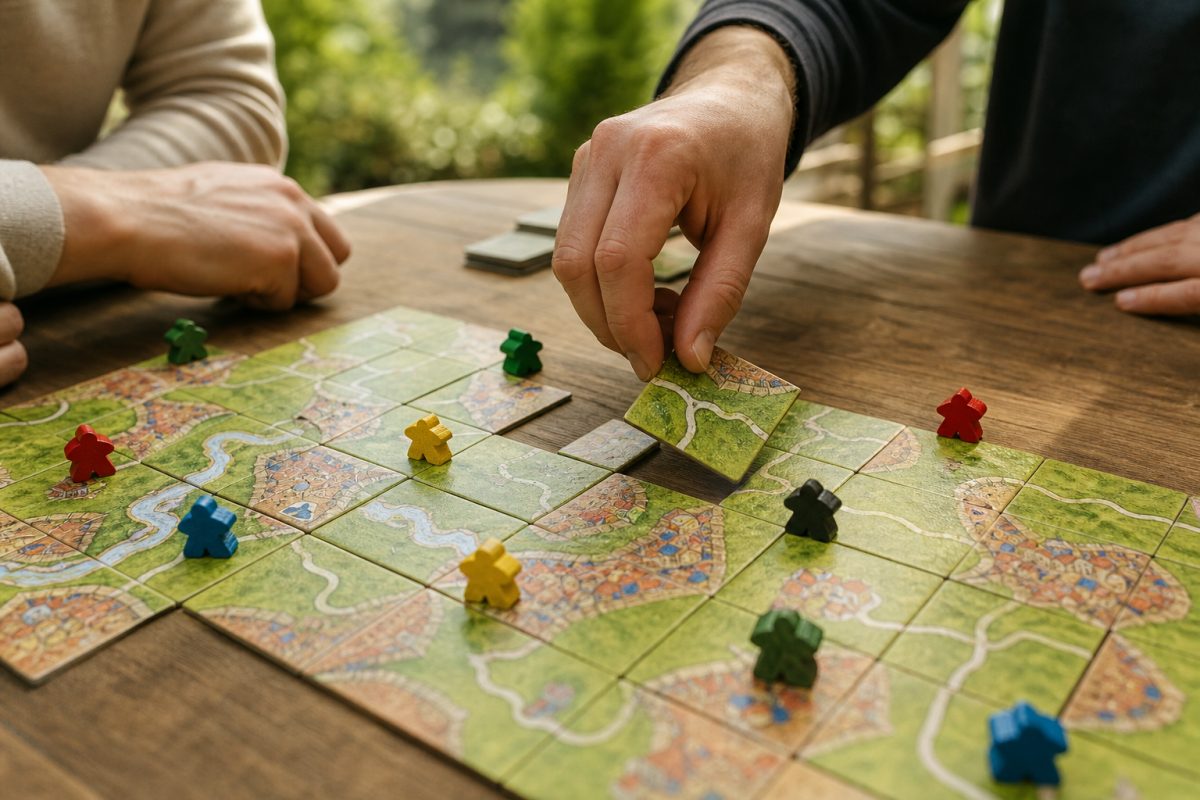 Tájlapka lerakása és követő elhelyezése Carcassonne játékban