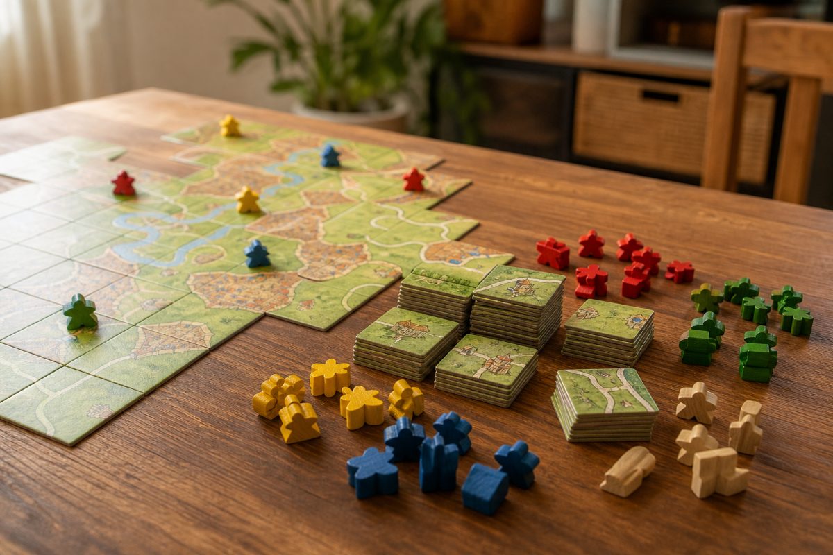 Carcassonne kiegészítők lapkákkal és követő figurákkal