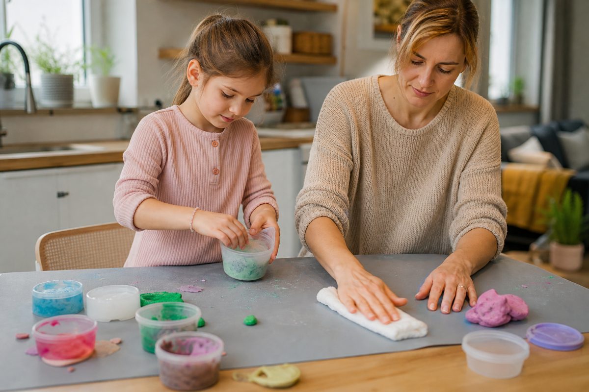 Gyurma és slime elpakolása mosható alátéten