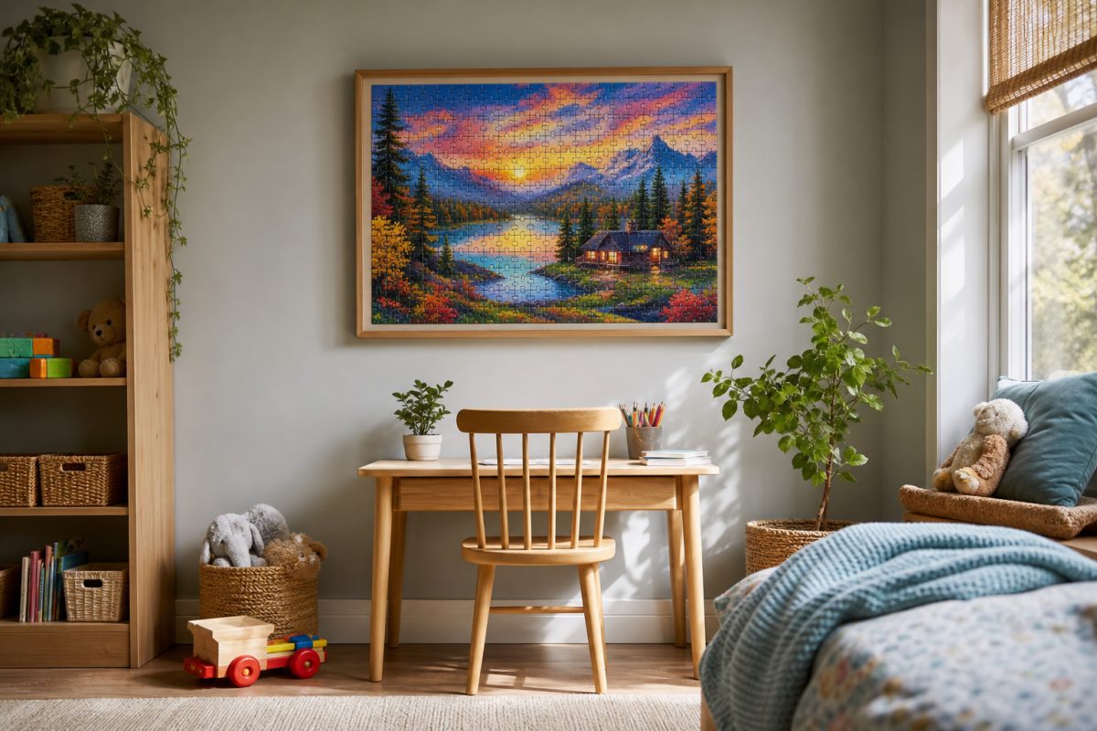 Bekeretezett puzzle falikép gyerekszoba falán