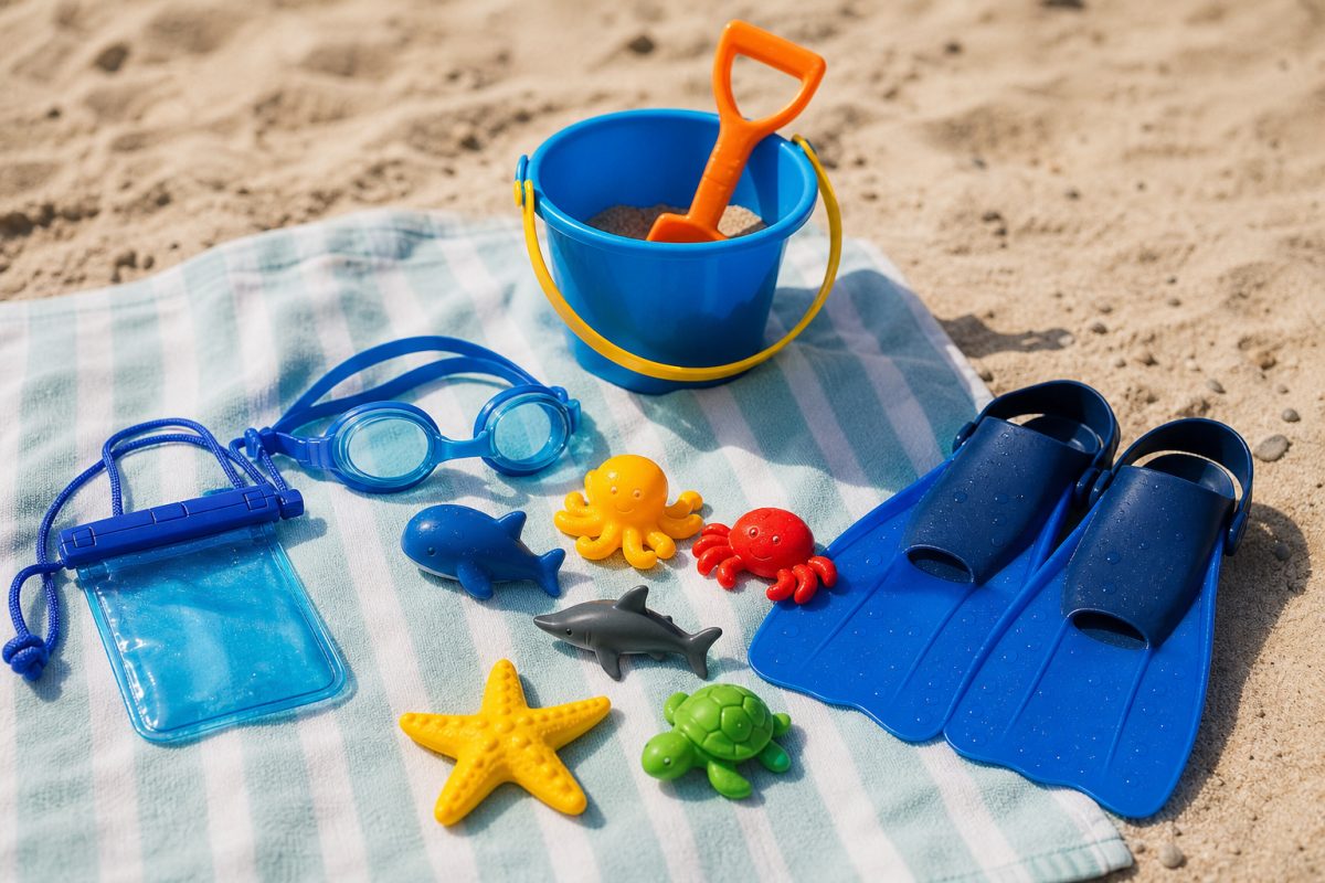 Életkor szerint összeállított strand szett homokozóval és búvárjátékokkal