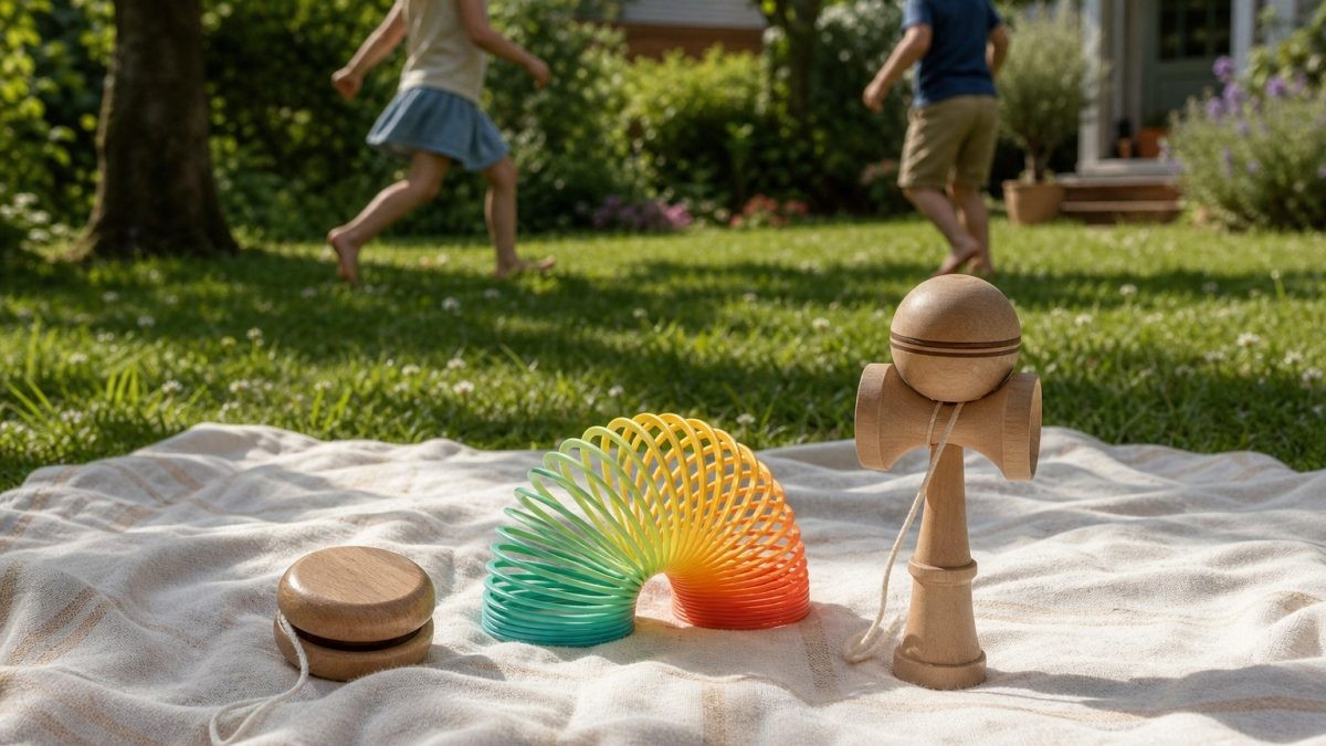 Ügyességi játékok a szabadban: bolond rugó, yo-yo és kendama
